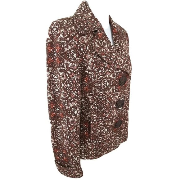 Peck&Peck Weekend~Women's Sz 8~Bronze Rust Ethnic Tribal Print Fall Jacket Linen - Picture 8 of 8